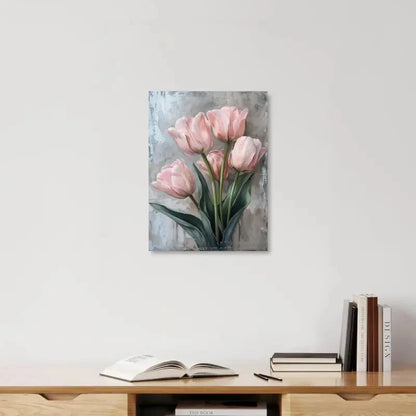 Beautiful Carnation Colorful Pink Tulips Painting 40x60cm Metal Print Ready to Hang