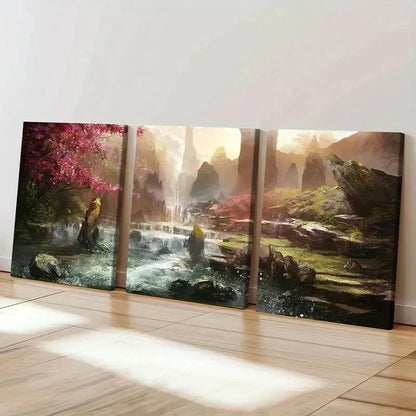 3pcs Forest Spectacular Waterfall Vintage Wall Art Set Canvas Framed 40x60cm - High Quality Print 100% Australian Made Wall Canvas Ready to Hang