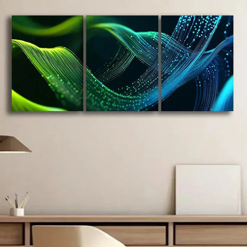 3pcs Colorful Green Digital Blue Green Perfect Wall Art Set Canvas Unframed - High Quality Print 100% Australian Made Wall Canvas