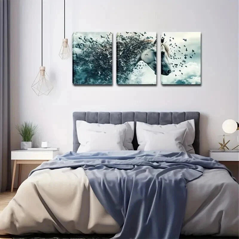3pcs A White Horse Covered Butterflies Perfect Wall Art Set Canvas Framed 40x60cm - High Quality Print 100% Australian Made Wall Canvas Ready to Hang