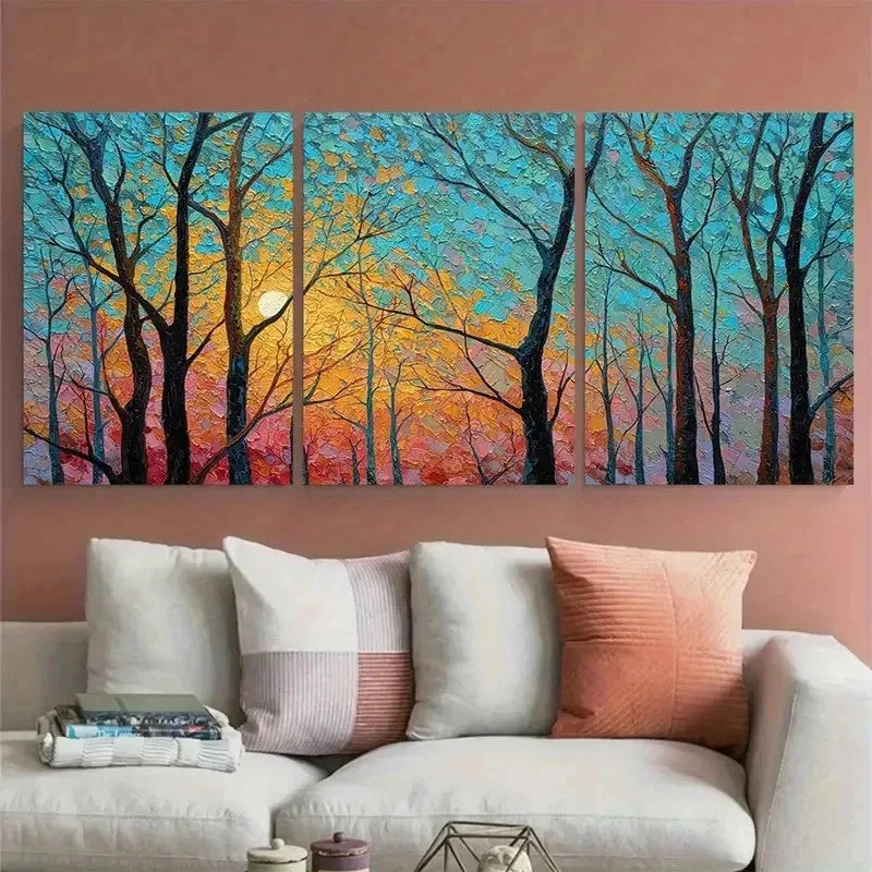 3pcs Moonrise Forest Abstract Landscape Perfect Wall Art Canvas Framed 60x90cm