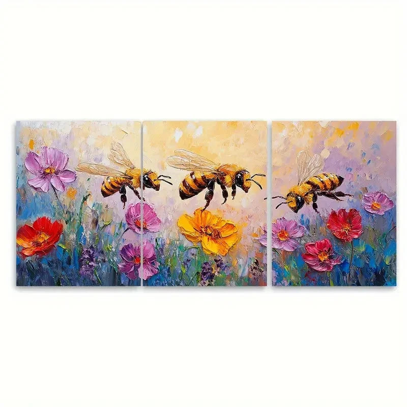 3pcs Honeybee Oil Painting on Canvas F I Wall Art Set Canvas Framed 60x90cm - High Quality Print 100% Australian Made Wall Canvas Ready to Hang