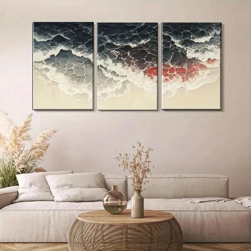 3pcs Abstract Ocean Wave Modern Coastal Perfect Wall Art Set Canvas Framed 40x60cm - High Quality Print 100% Australian Made Wall Canvas Ready to Hang