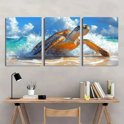 3pcs Vibrant Ocean & Beach Scene Metal Print Ready to Hang Art