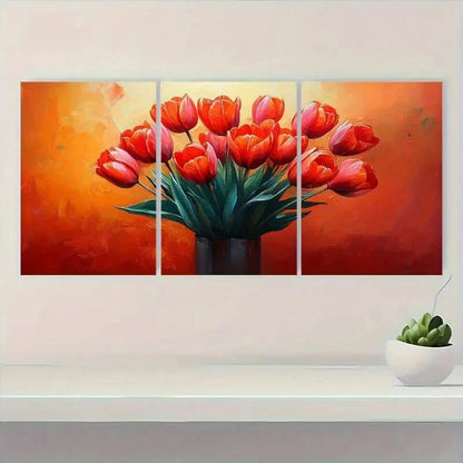 3pcs Warm Orange & Red Hues Textured Metal Print Ready to Hang Art