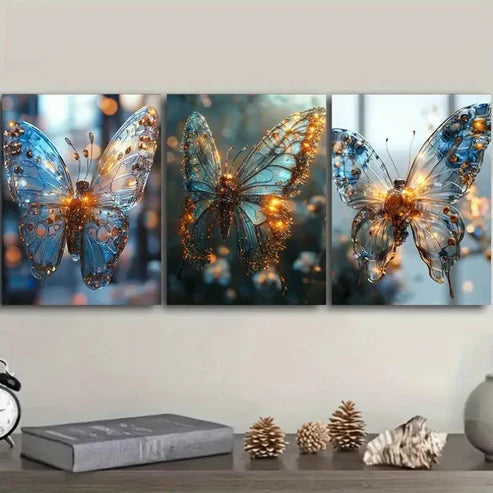 3pcs Mechanical Butterfly Wall Art Set Canvas Unframed - High Quality Print 100% Australian Made Wall Canvas