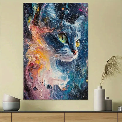 Cosmic Cat Starry Sky Watercolor Abstract Art 40x60cm Metal Print Ready to Hang