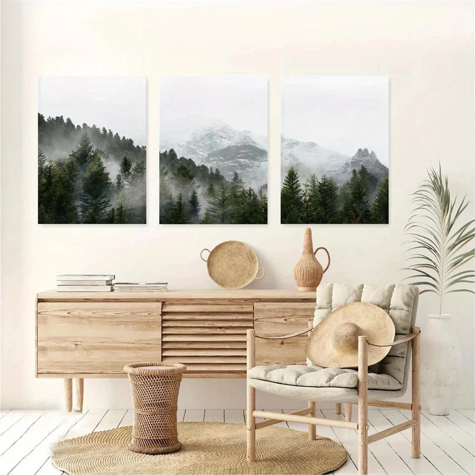 3pcs Green Nature Scenery Nordic Forest Metal Print Ready to Hang Art