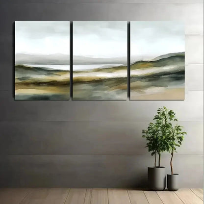 3pcs Abstract Highlands Soft Blues Beiges Whites Metal Print Ready to Hang Art