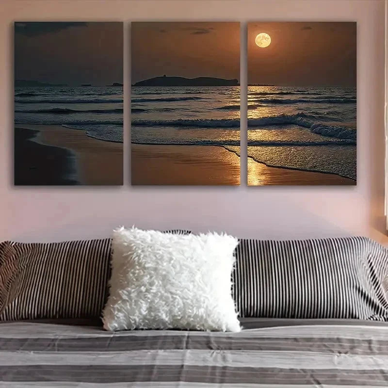 3pcs Ocean Sunset Triptych Wall Art Set Canvas Framed 60x90cm - High Quality Print 100% Australian Made Wall Canvas Ready to Hang