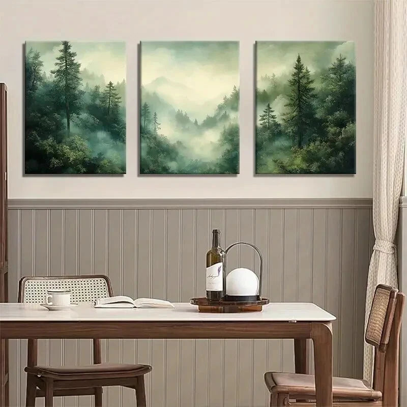3pcs Misty Green Forest  Lush Greenery Perfect Wall Art Set Canvas Framed 40x60cm - High Quality Print 100% Australian Made Wall Canvas Ready to Hang