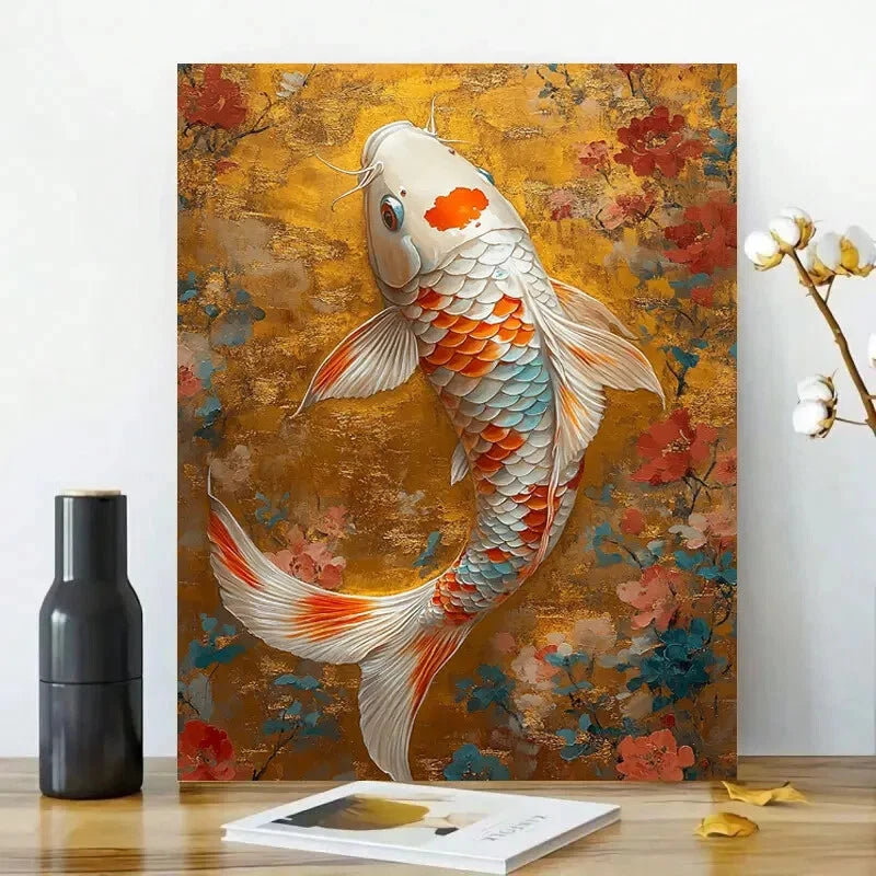 Koi Fish with Colorful Scales, Swimming in The Center 40x60cm Metal Print Ready to Hang