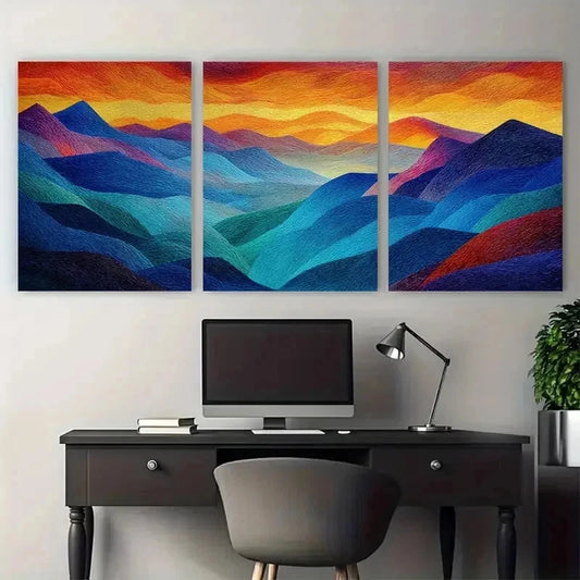 3pcs Abstract Nature Mountain Sunset Perfect Wall Art Set Canvas Framed 60x90cm - High Quality Print 100% Australian Made Wall Canvas Ready to Hang