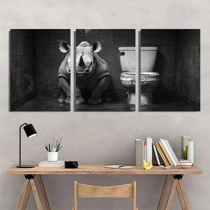3pcs Humorous Rhino Black And White Metal Print Ready to Hang Art