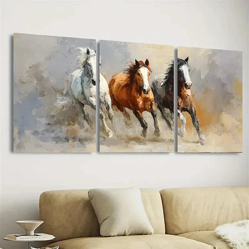 3pcs Horse Animal Rustic Wall Art Set Canvas Framed 50x70cm - High Quality Print 100% Australian Made Wall Canvas Ready to Hang