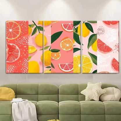 3pcs Pink & Green Retro Italian Summer Kitchen Wall Art Set Canvas Framed 60x90cm - High Quality Print 100% Australian Made Wall Canvas Ready to Hang