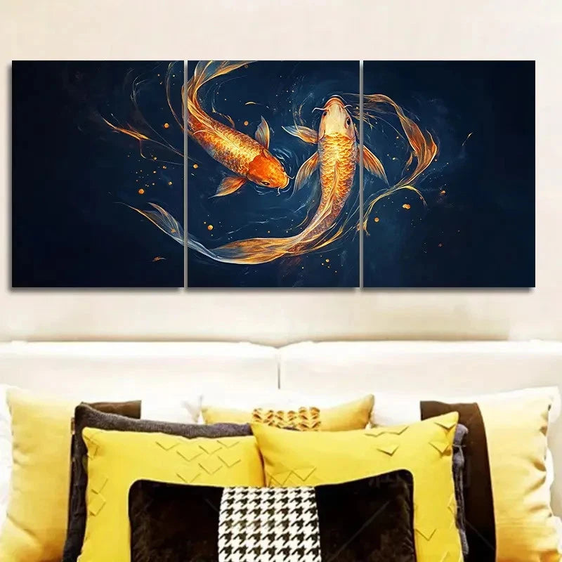 3pcs Golden Scales & Long Tail Design Metal Print Ready to Hang Art
