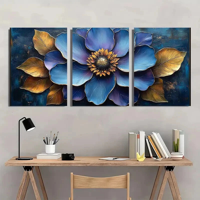 3pcs Abstract Wildflower Purple Flower Golden Metal Print Ready to Hang Art