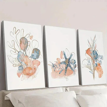 3pcs Abstract Seashell Coral Seaweed Wall Art Canvas Unframed - High Quality Print 100% Australian Made Wall Canvas