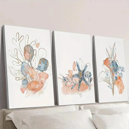 3pcs Abstract Seashell Coral Seaweed Wall Art Canvas Unframed - High Quality Print 100% Australian Made Wall Canvas