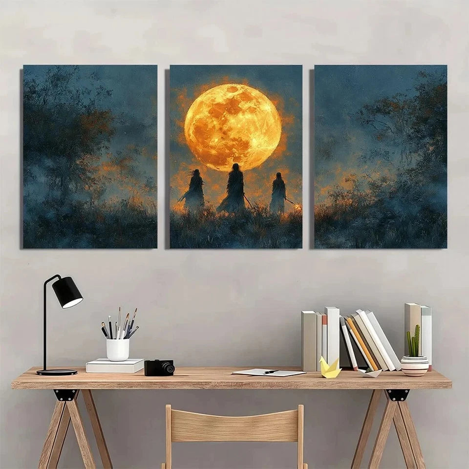 3pcs Witchy Moon Forest Scene Gothic Metal Print Ready to Hang Art