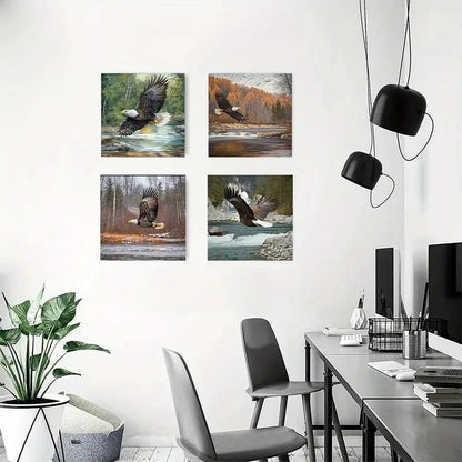 4pcsFlying Bald Eagle WildlifeWall Art Canvas Framed