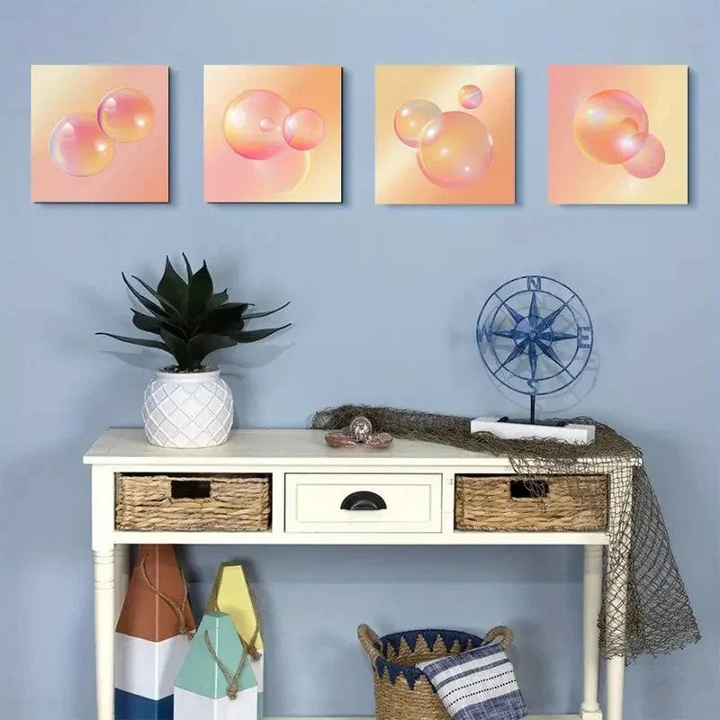 4pcsVibrant Orange & PinkWall Art Canvas Framed