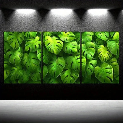 3pcs Light Green Plants Under The Sunshine Metal Print Ready to Hang Art