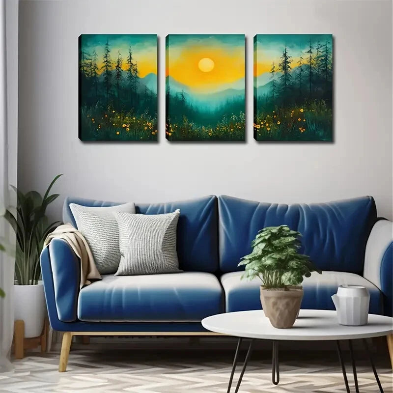 3pcs Triptych Sun Emitting a Bright Perfect Wall Art Set Canvas Framed 40x60cm - High Quality Print 100% Australian Made Wall Canvas Ready to Hang