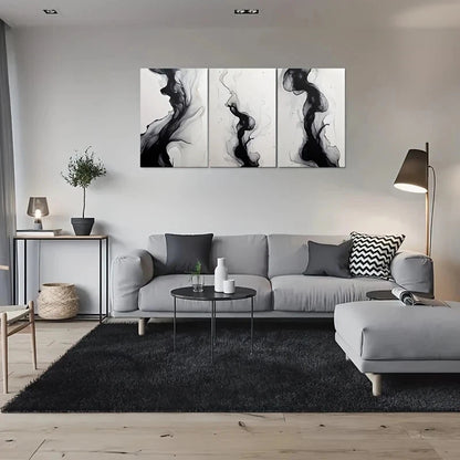 3pcs Abstract Black and White Fluid Metal Print Ready to Hang Art