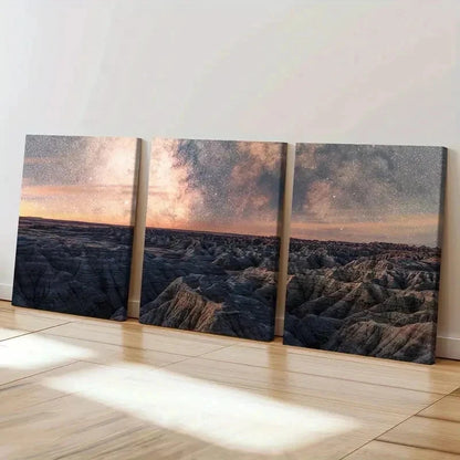 3pcs Cosmic Landscape Art Starry Sky & Planet Wall Art Set Canvas Framed 40x60cm - High Quality Print 100% Australian Made Wall Canvas Ready to Hang