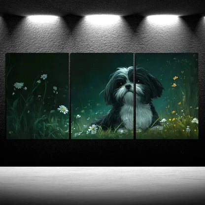 3pcs Charming Dog in Nature Theme Metal Print Ready to Hang Art