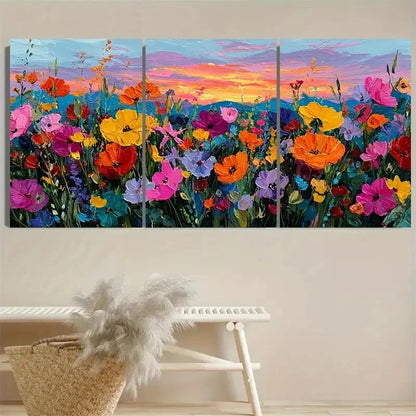 3pcs Vibrant Wildflower Floral Decor Wall Art Set Canvas Framed 40x60cm - High Quality Print 100% Australian Made Wall Canvas Ready to Hang