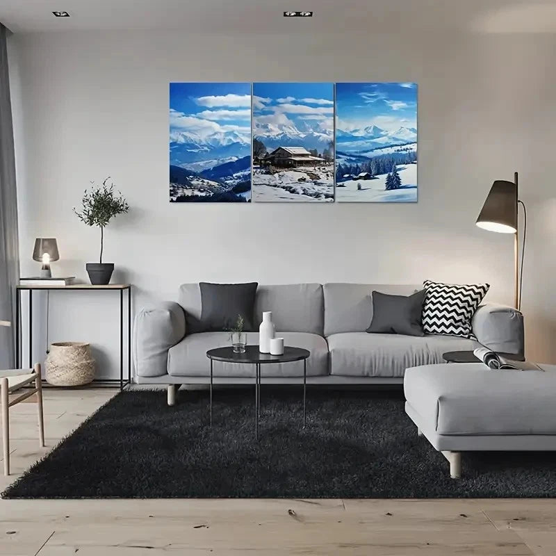 3pcs Wonderland Snowy Mountain Winter Metal Print Ready to Hang Art