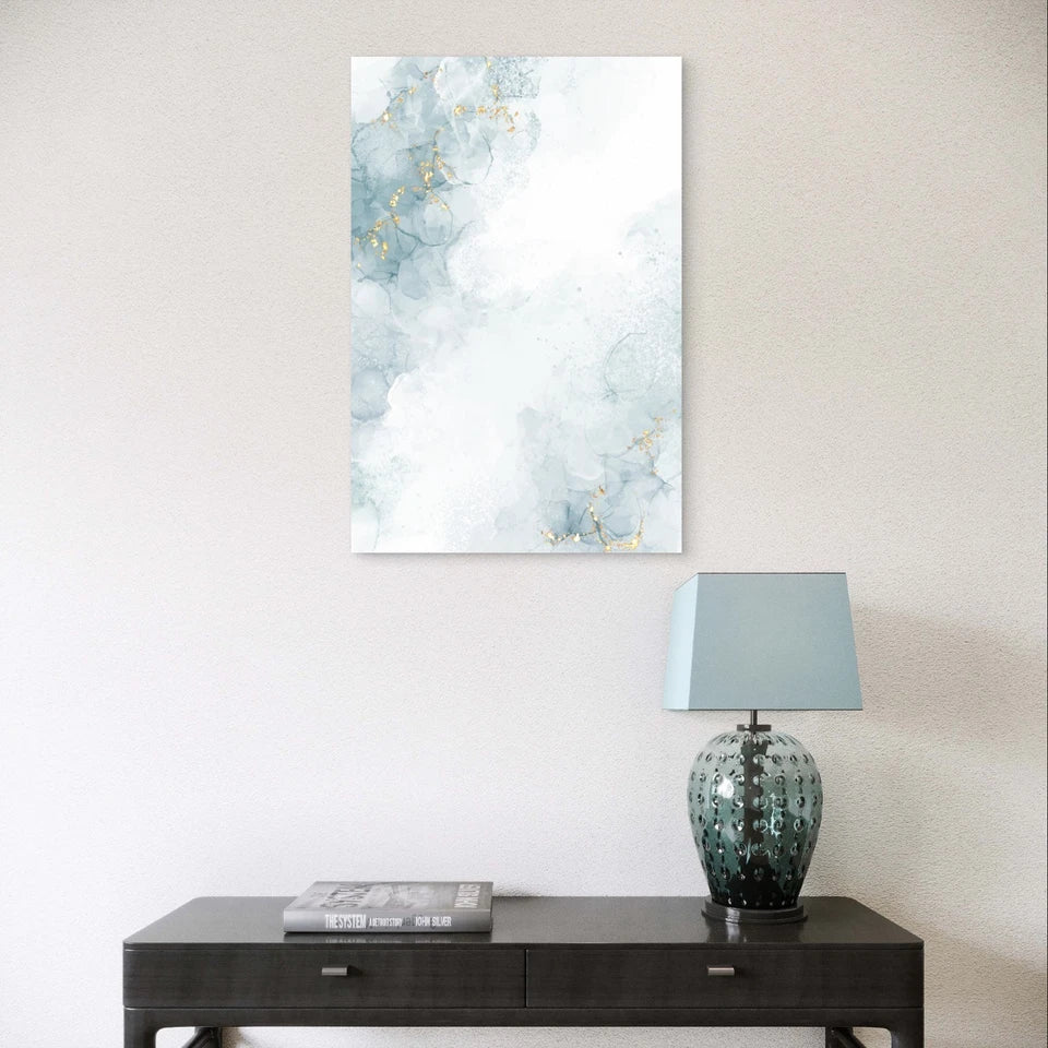 Minimalist Blue and Gold Alcohol Ink Marble 40x60cm Metal Print Ready to Hang