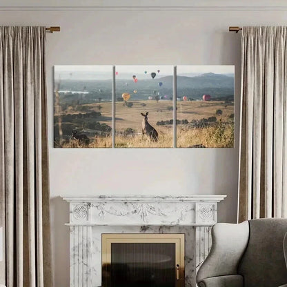 3pcs Kangaroo Hot Air Balloon Decoration Wall Art Set Canvas Framed 40x60cm - High Quality Print 100% Australian Made Wall Canvas Ready to Hang