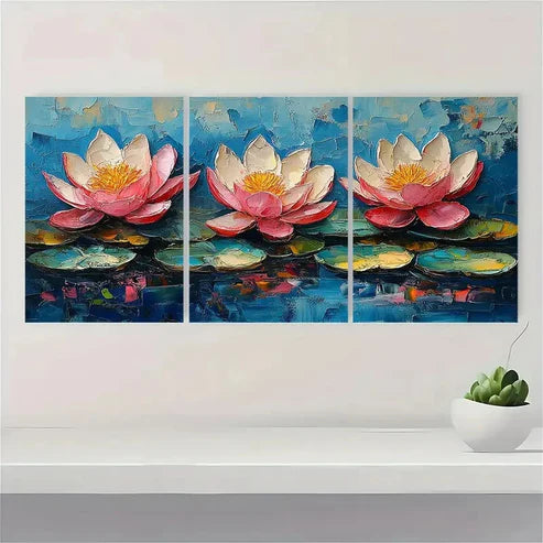 3pcs Botanical Water Lilies HY Wall Art Set Canvas Unframed - High Quality Print 100% Australian Made Wall Canvas