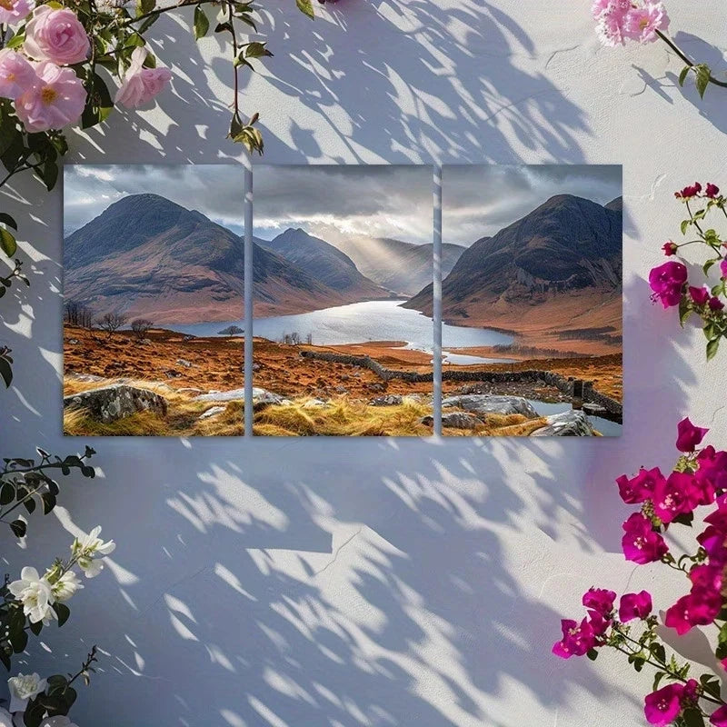 3pcs Mountain Lake Scottish Highlands Landscape Metal Print Ready to Hang Art