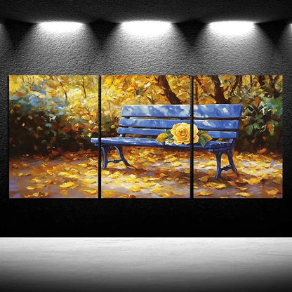 3pcs The Yellow Rose On The Bench Metal Print Ready to Hang Art