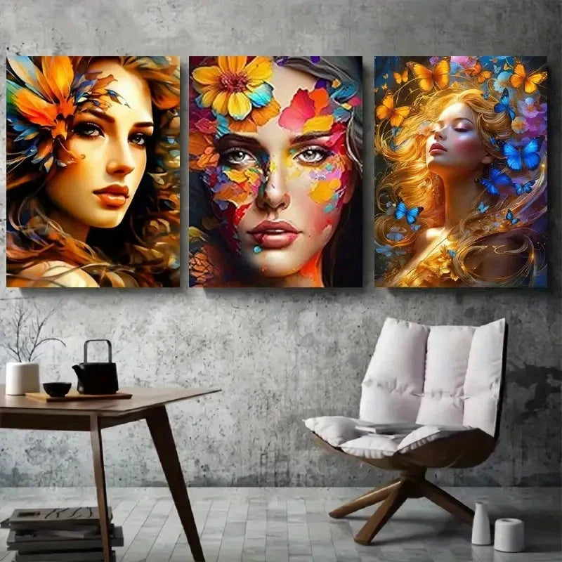 3pcs Colorful Flowers and Butterflies Metal Print Ready to Hang Art