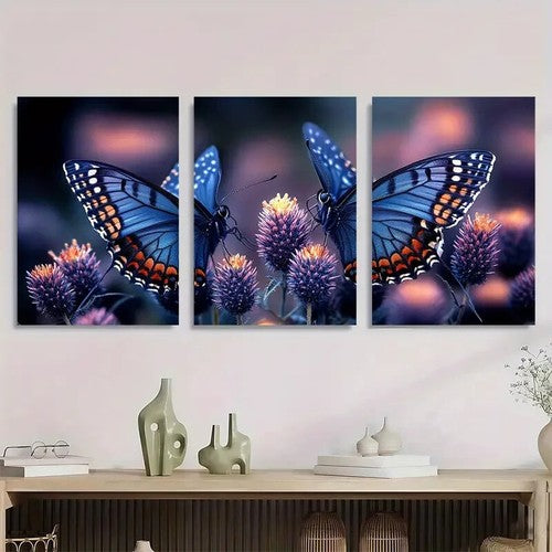 3pcs Black Butterfly A Scenery Theme Metal Print Ready to Hang Art