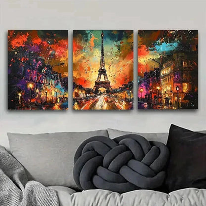 3pcs Abstract Eiffel Tower Nightscape Perfect Wall Art Set Canvas Framed 40x60cm - High Quality Print 100% Australian Made Wall Canvas Ready to Hang