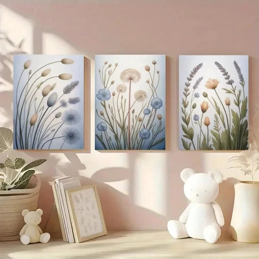 3pcs Soft Blue Beige, White, Green Pastel Tones Wall Art Canvas  Wall Art Set Canvas Framed 40x60cm - High Quality Print 100% Australian Made Wall Canvas Ready to Hang