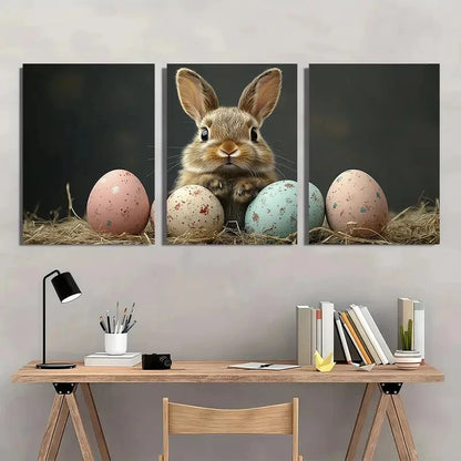 3pcs Black Retro Easter Bunny Pastel Perfect Wall Art Set Canvas Framed 40x60cm - High Quality Print 100% Australian Made Wall Canvas Ready to Hang