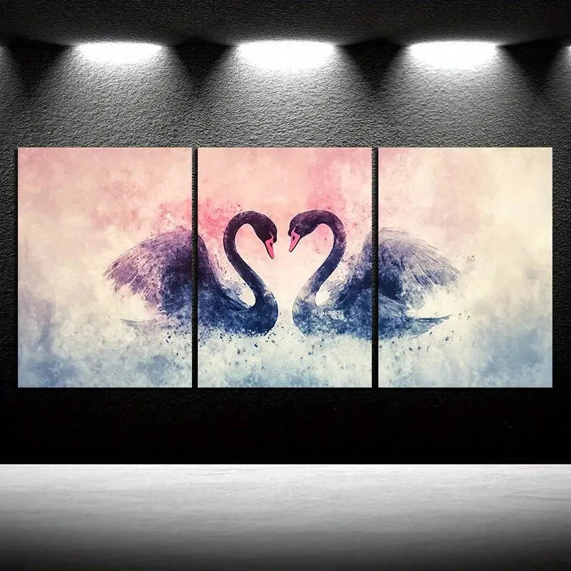 3pcs Black Swan Love Pink Themed Metal Print Ready to Hang Art
