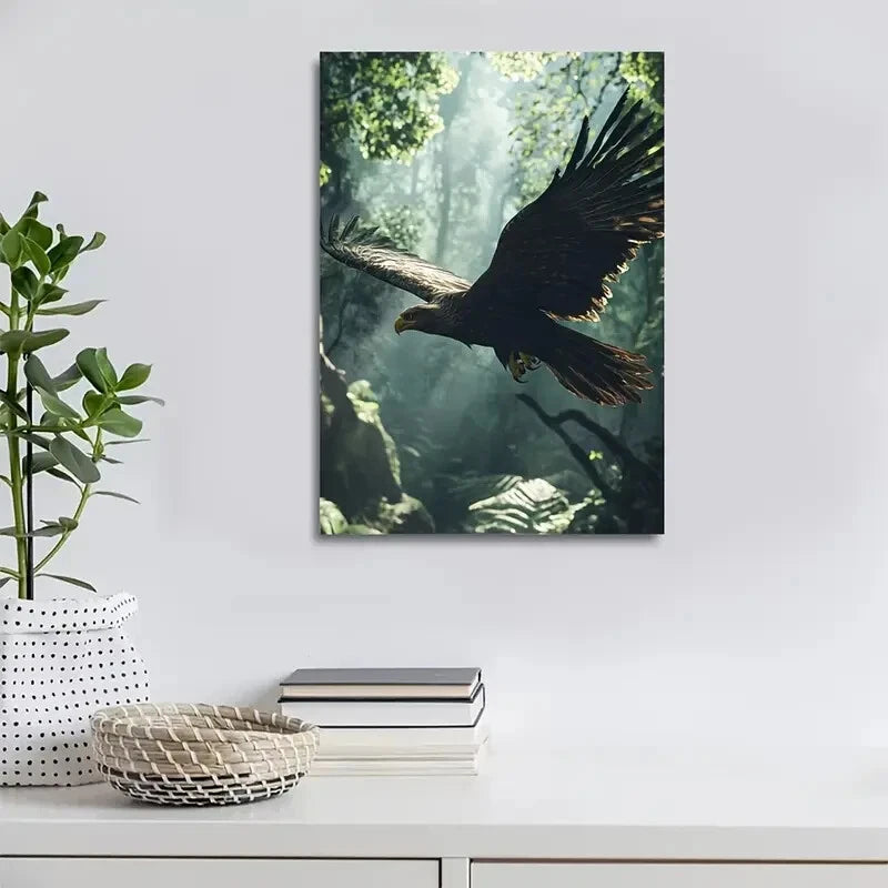 Hyper Realistic Eagle in Jungle Mist Painting 40x60cm Metal Print Ready to Hang