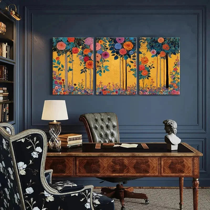 3pcs Vibrant Colorful Floral & Abstract Garden Metal Print Ready to Hang Art