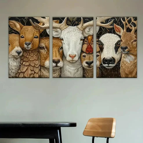 3pcs Fun Animal Party Wall Art Set Canvas Unframed - High Quality Print 100% Australian Made Wall Canvas - Bella Home Decor