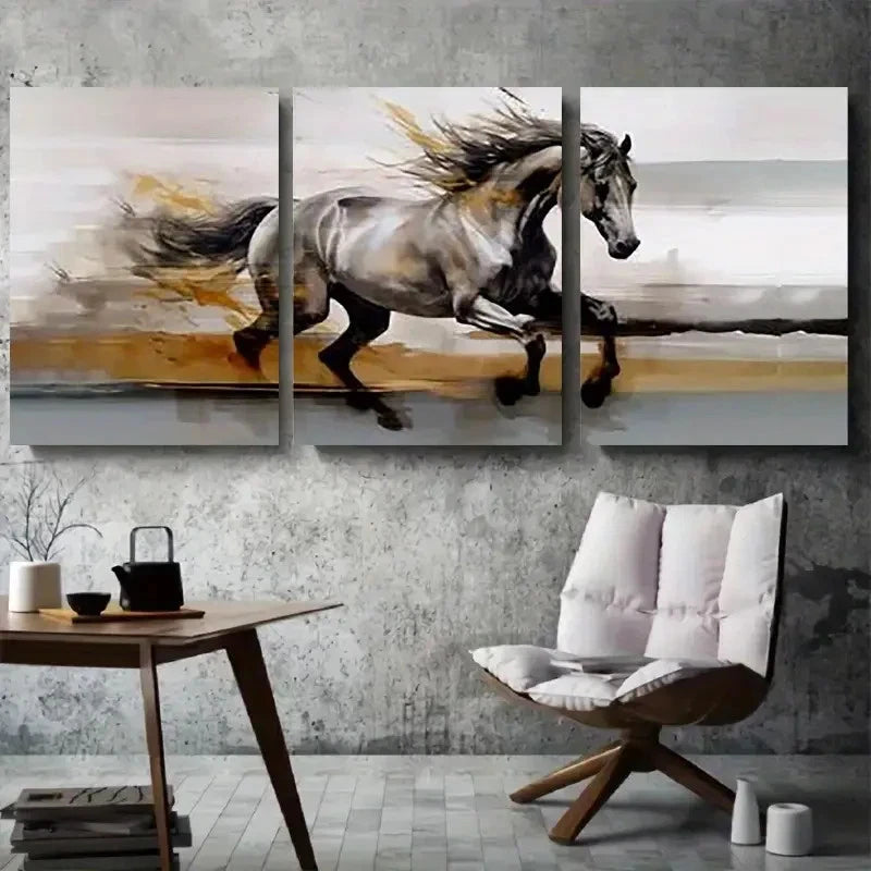 3pcs Speed Running Galloping Horse Metal Print Ready to Hang Art