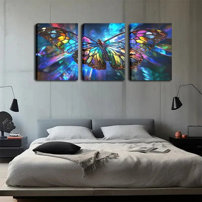 3pcs Butterfly Colorful Glass-Wing Perfect Wall Art Set Canvas Framed 40x60cm - High Quality Print 100% Australian Made Wall Canvas Ready to Hang
